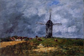 Eugene Boudin : Cayeux, Windmill in the Countryside, Morning